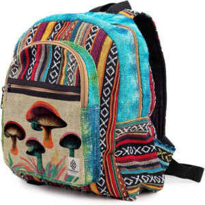 Boho Hemp Mini Backpack with Mushroom Embroidery