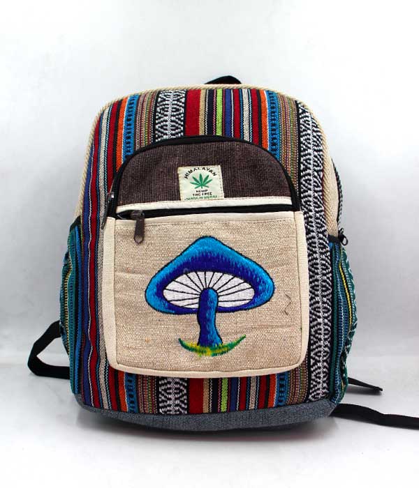 Boho Hemp Mini Backpack with Mushroom Embroidery