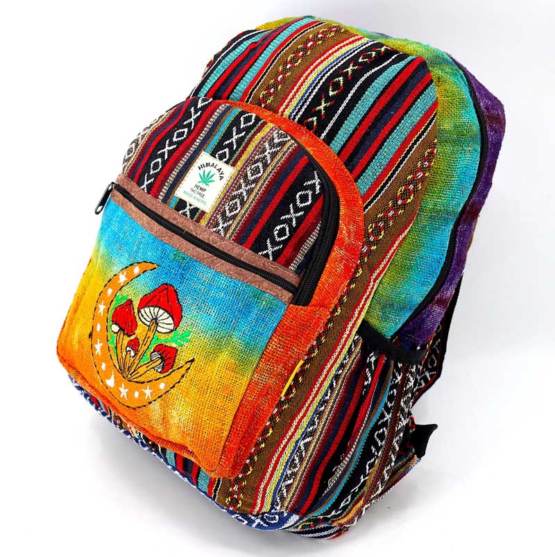 Boho Hemp Mini Backpack with Mushroom Embroidery