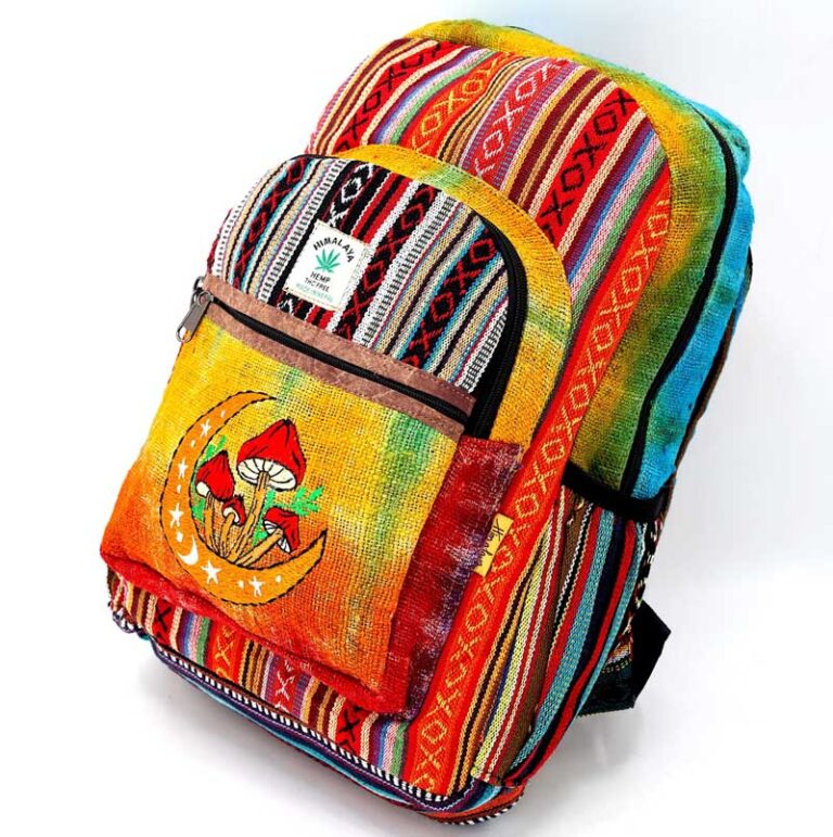 Boho Hemp Mini Backpack with Mushroom Embroidery