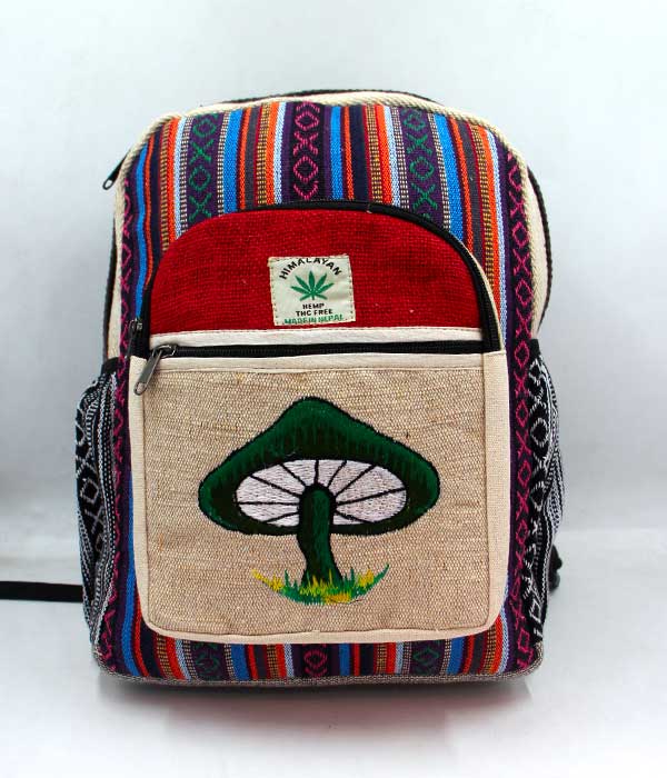 Boho Hemp Mini Backpack with Mushroom Embroidery