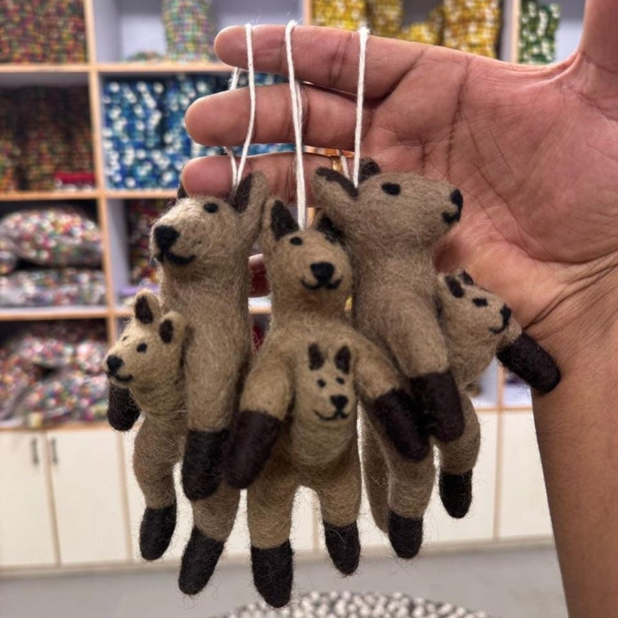Wool Felt Kangaroo Christmas Ornament – Handmade in Nepal (Single/Pair/Set of 5) client_gift