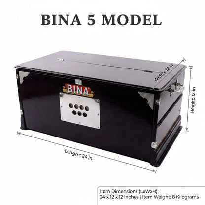 bina-5-baja-harmonium-portable-devotional-kirtan-bhajan-for-beginners with dimensions and weight information on a white background