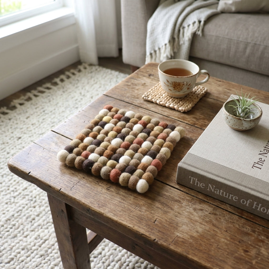 Earth Blend Brown Wool Felt Trivet Heat Mat – Handmade Pot Mat