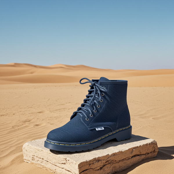 blue handmade hemp boots