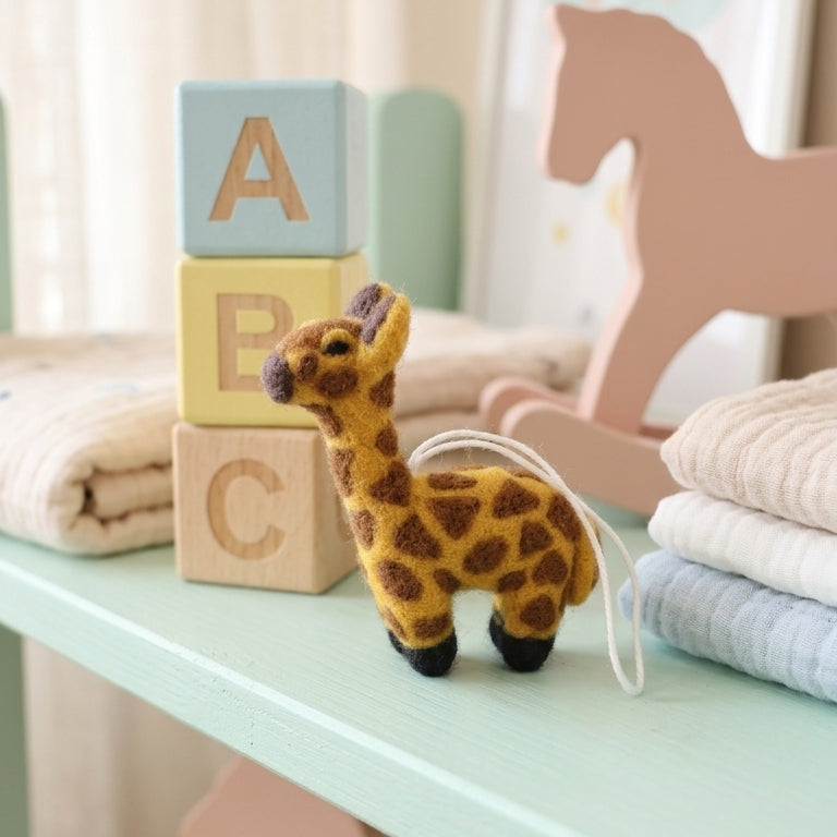 Giraffe wool felt hanging decoration for safari nursery decor
