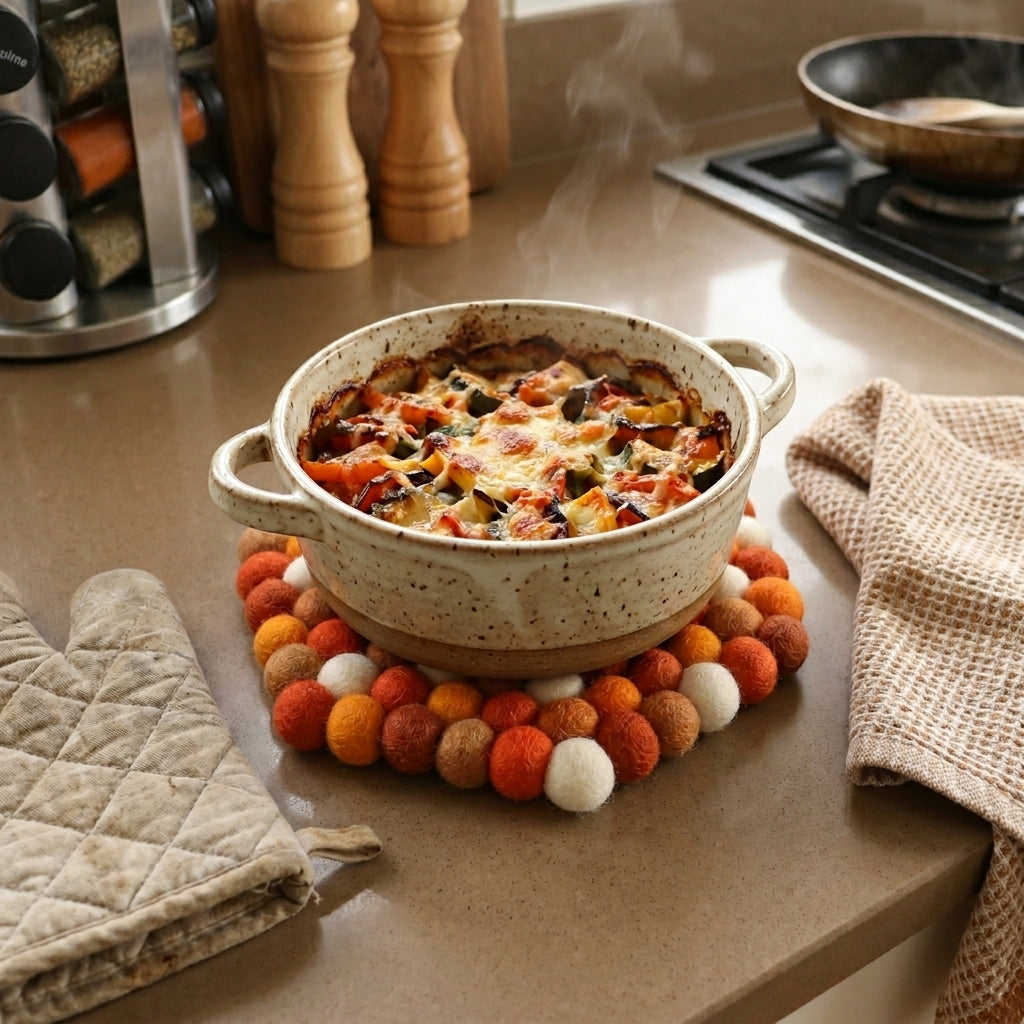 Citrus Burst Orange Wool Felt Trivet Heat Mat – Handmade Pot Mat