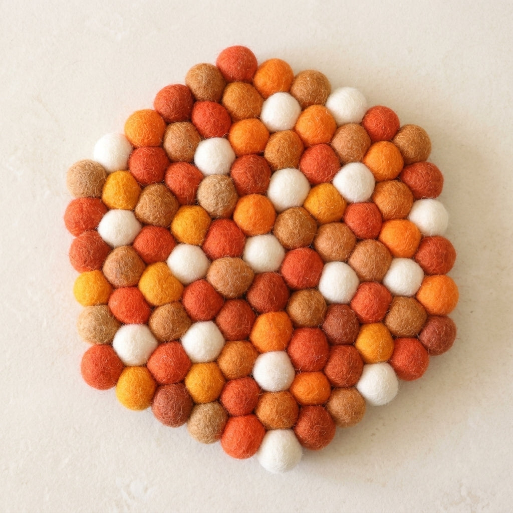 Citrus Burst Orange Wool Felt Trivet Heat Mat – Handmade Pot Mat
