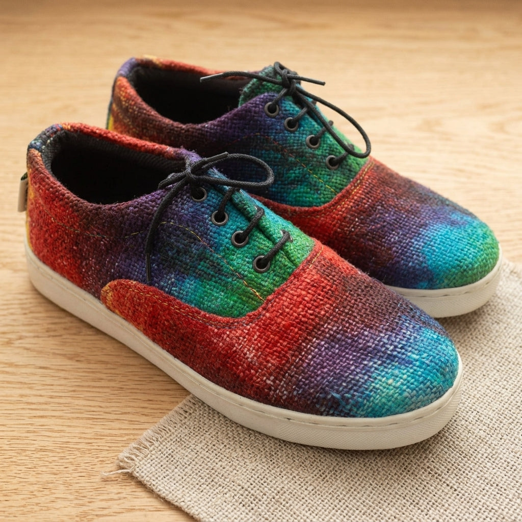 Colorful Rasta Hemp Sneakers Handmade Tie - Dye Vegan Footwear for Eco - Conscious Festival - Goers Comfort_Travel_Shoes