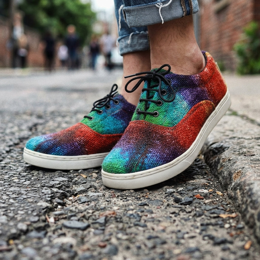 Colorful Rasta Hemp Sneakers Handmade Tie - Dye Vegan Footwear for Eco - Conscious Festival - Goers Comfort_Travel_Shoes