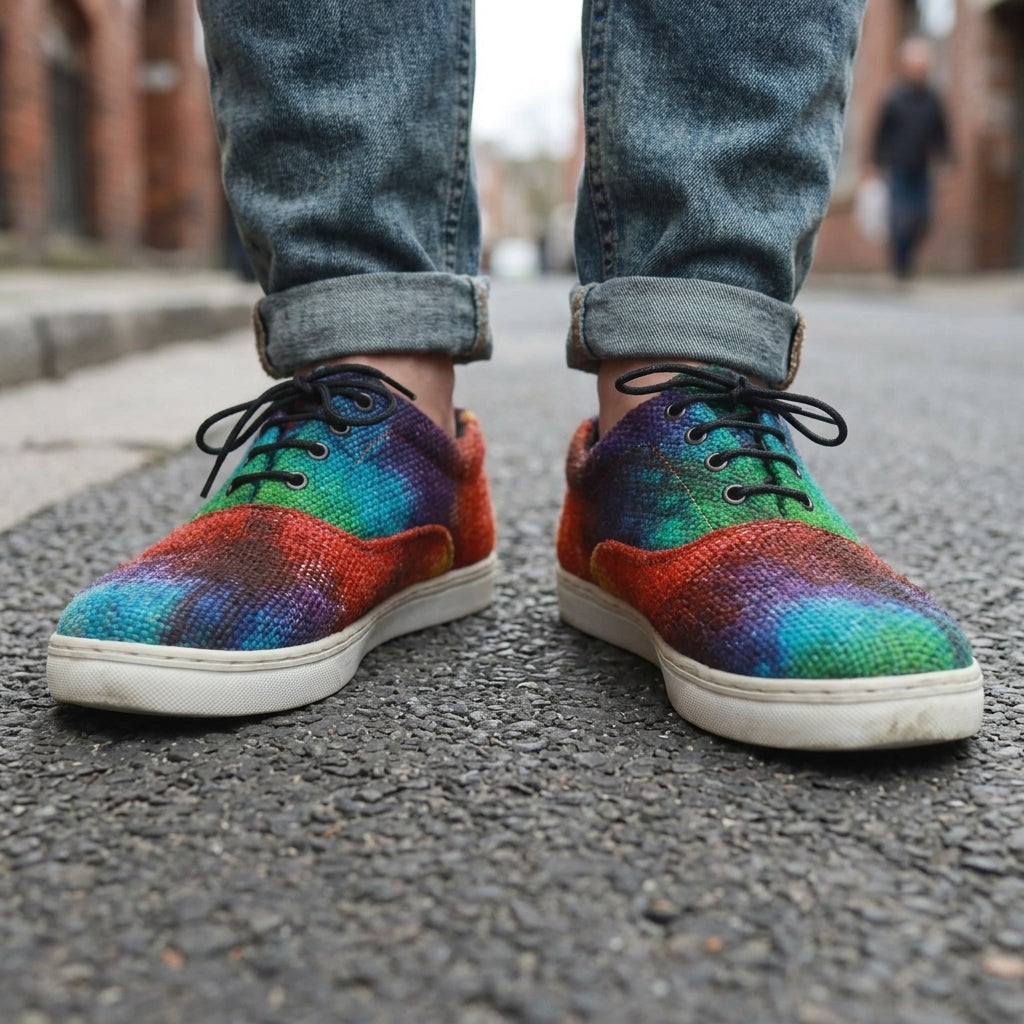 Colorful Rasta Hemp Sneakers Handmade Tie - Dye Vegan Footwear for Eco - Conscious Festival - Goers Comfort_Travel_Shoes