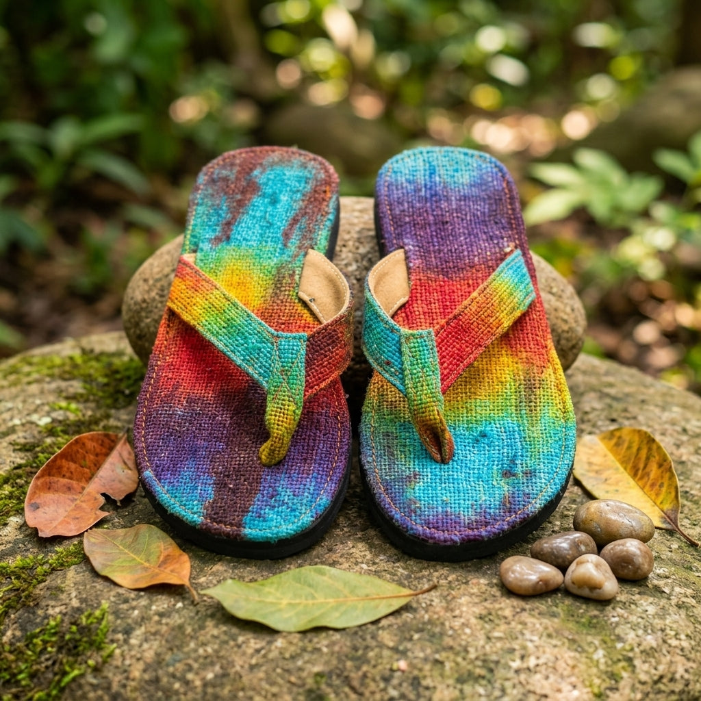 Eco - Friendly Unisex Hemp Flip Flops  Fair Trade Sandals  Sustainable Summer Footwear Australia beach_sandals on a stone surface with a natural background