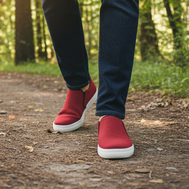 Eco - Friendly Red Hemp Slip - On Sneakers Handmade Unisex Vegan Sustainable Footwear for Casual Wear Eco_Conscious_Shoes