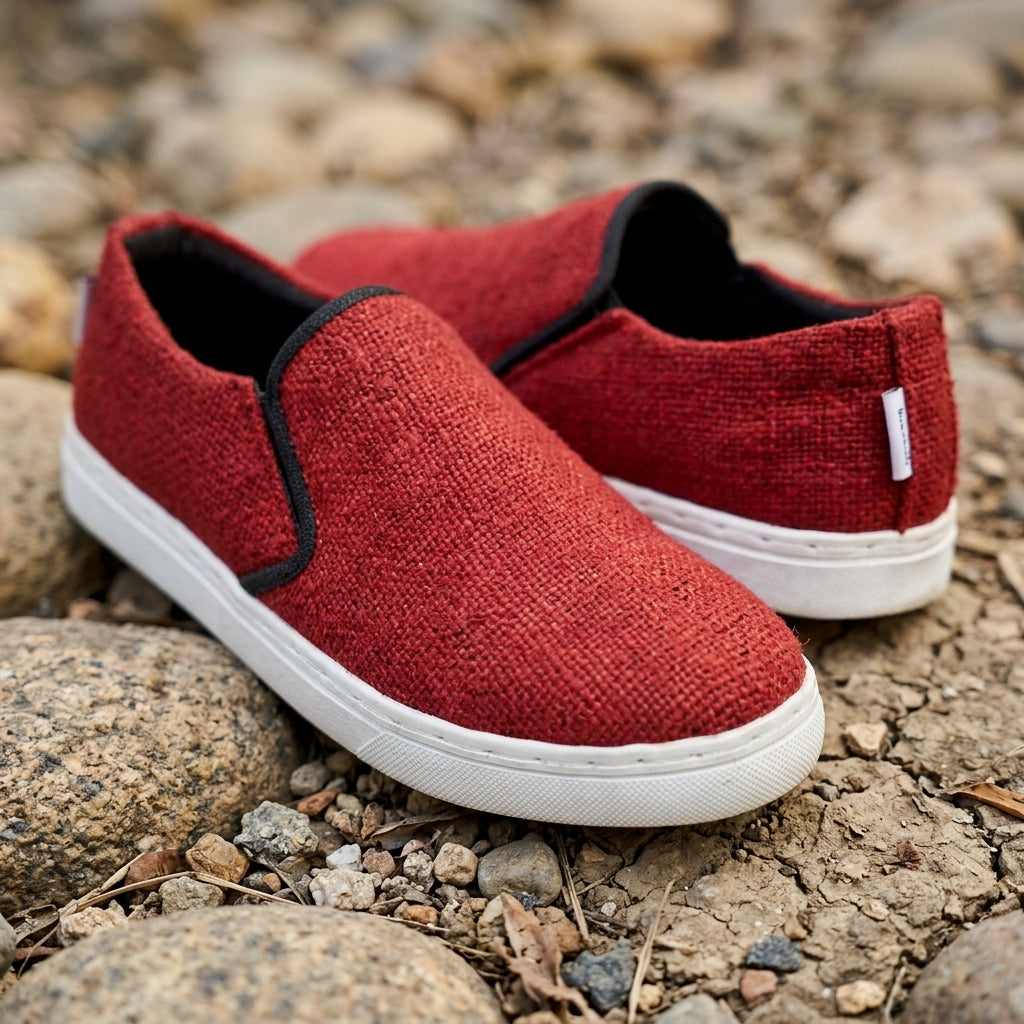 Eco - Friendly Red Hemp Slip - On Sneakers Handmade Unisex Vegan Sustainable Footwear for Casual Wear Eco_Conscious_Shoes