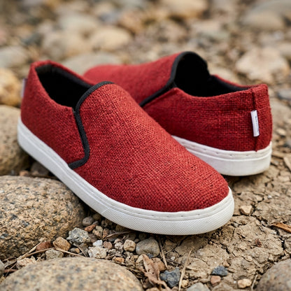 Eco - Friendly Red Hemp Slip - On Sneakers Handmade Unisex Vegan Sustainable Footwear for Casual Wear Eco_Conscious_Shoes