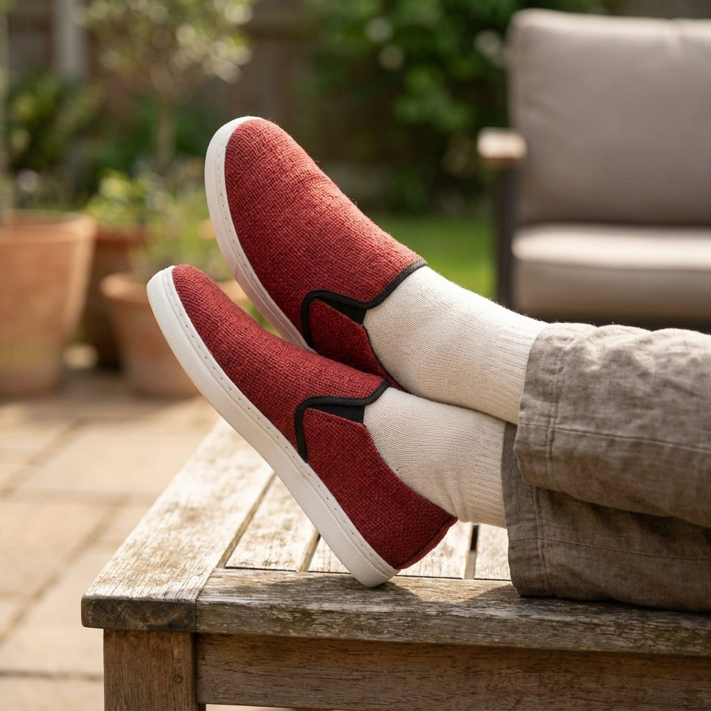 Eco - Friendly Red Hemp Slip - On Sneakers Handmade Unisex Vegan Sustainable Footwear for Casual Wear Eco_Conscious_Shoes