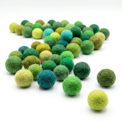 Green wool felt craft balls for wreaths , nursery decor and diy projects