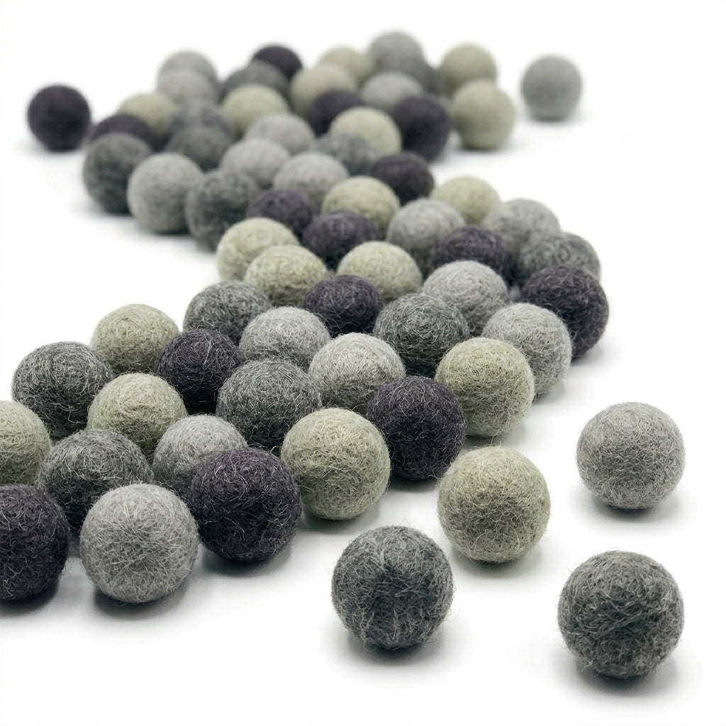 Grey and neutral wool felt balls for modern craft decor