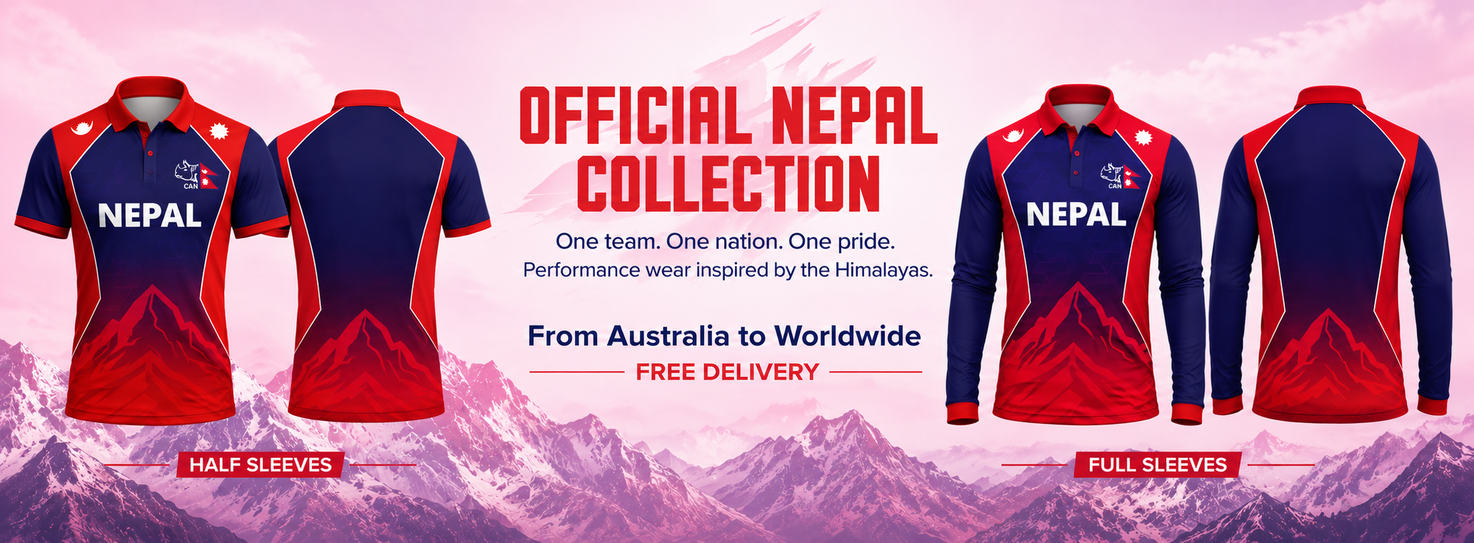 Nepal sports jersey collection with mountain background