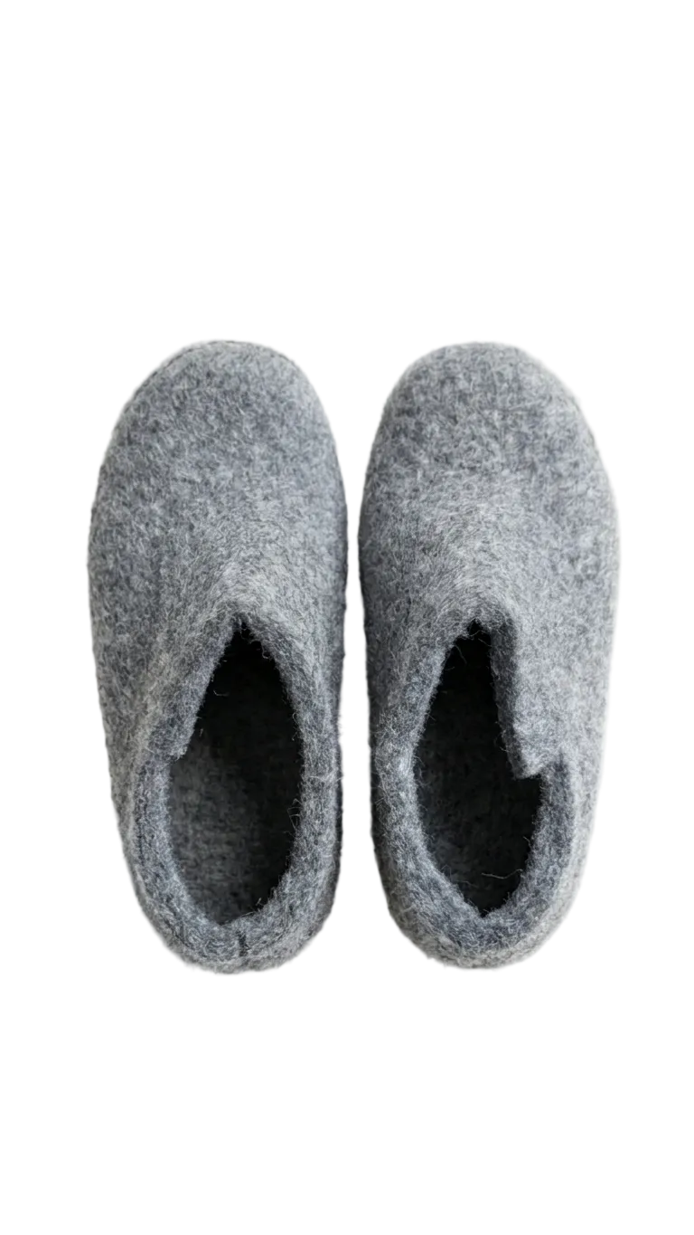 Pair of gray slippers on a white background