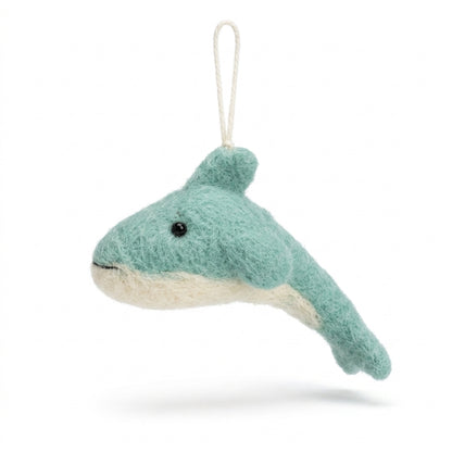 Plush whale ornament with a white background