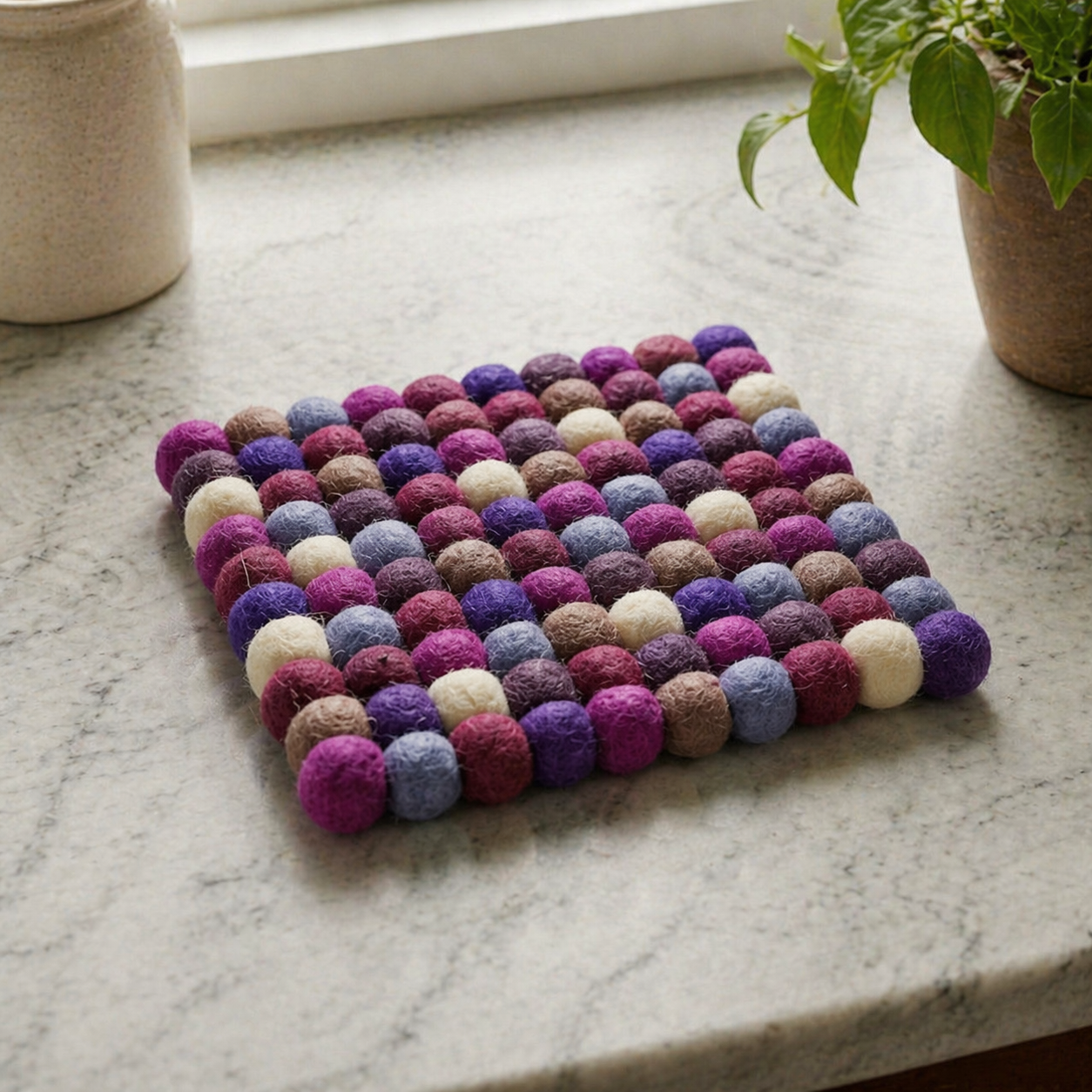 Wool Felt Trivet Plum Violet Jewel Tone - Handmade in Nepal cozy_decor