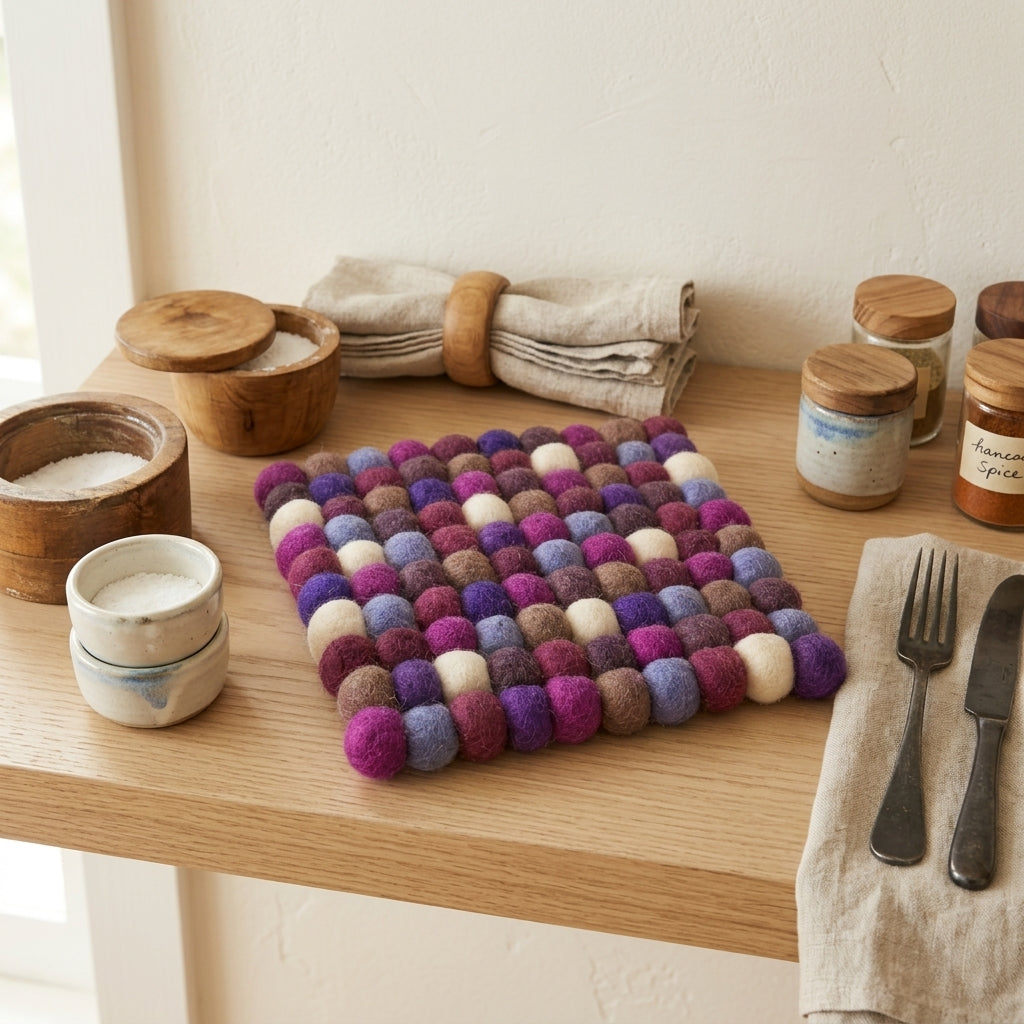 Plum Violet Purple Wool Felt Trivet Heat Mat – Handmade Pot Mat