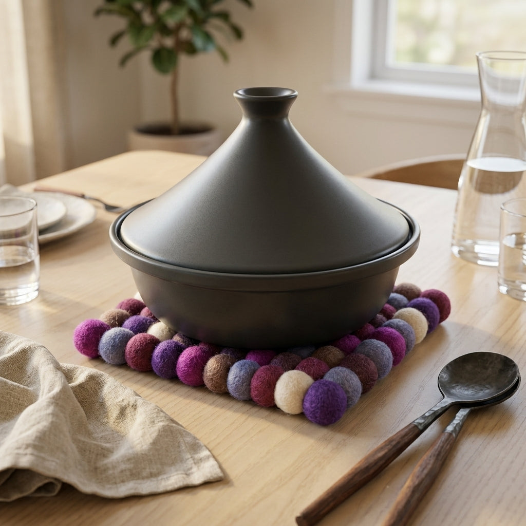 Wool Felt Trivet Plum Violet Jewel Tone - Handmade in Nepal cozy_decor