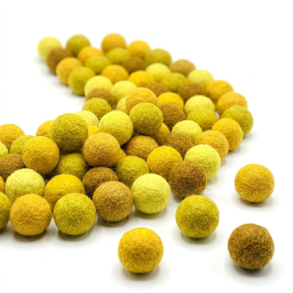 Yellow wool felt balls for colourful handmade craft projects also diy projects