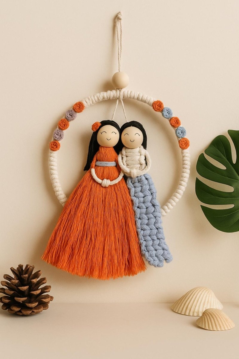 Boho Couple Doll Macrame Wall Hanging: Handmade Friendship Ornament. Christmas gift for couples. Boho_Couple_Doll