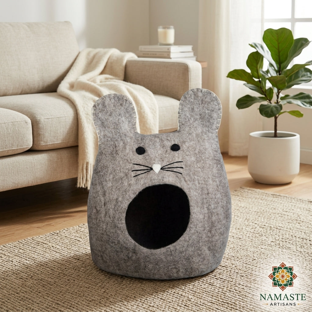 Bunny Ears Wool Cat Cave Bed