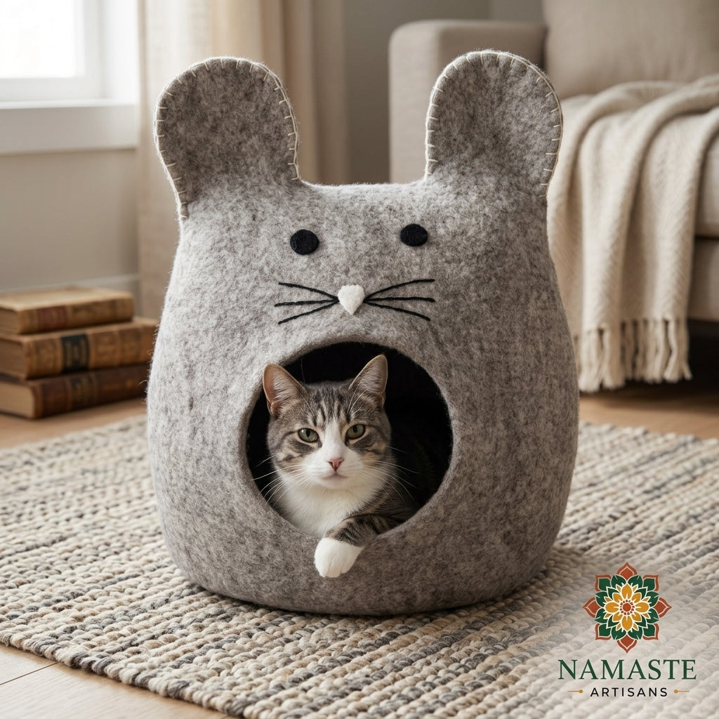 Bunny Ears Wool Cat Cave Bed