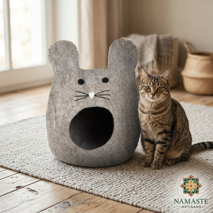 Bunny Ears Wool Cat Cave Bed