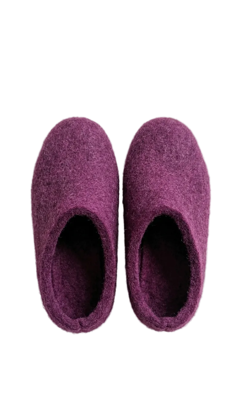 Pair of purple slippers on a white background