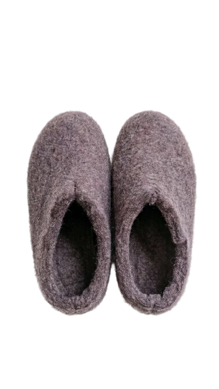Pair of purple slippers on a white background