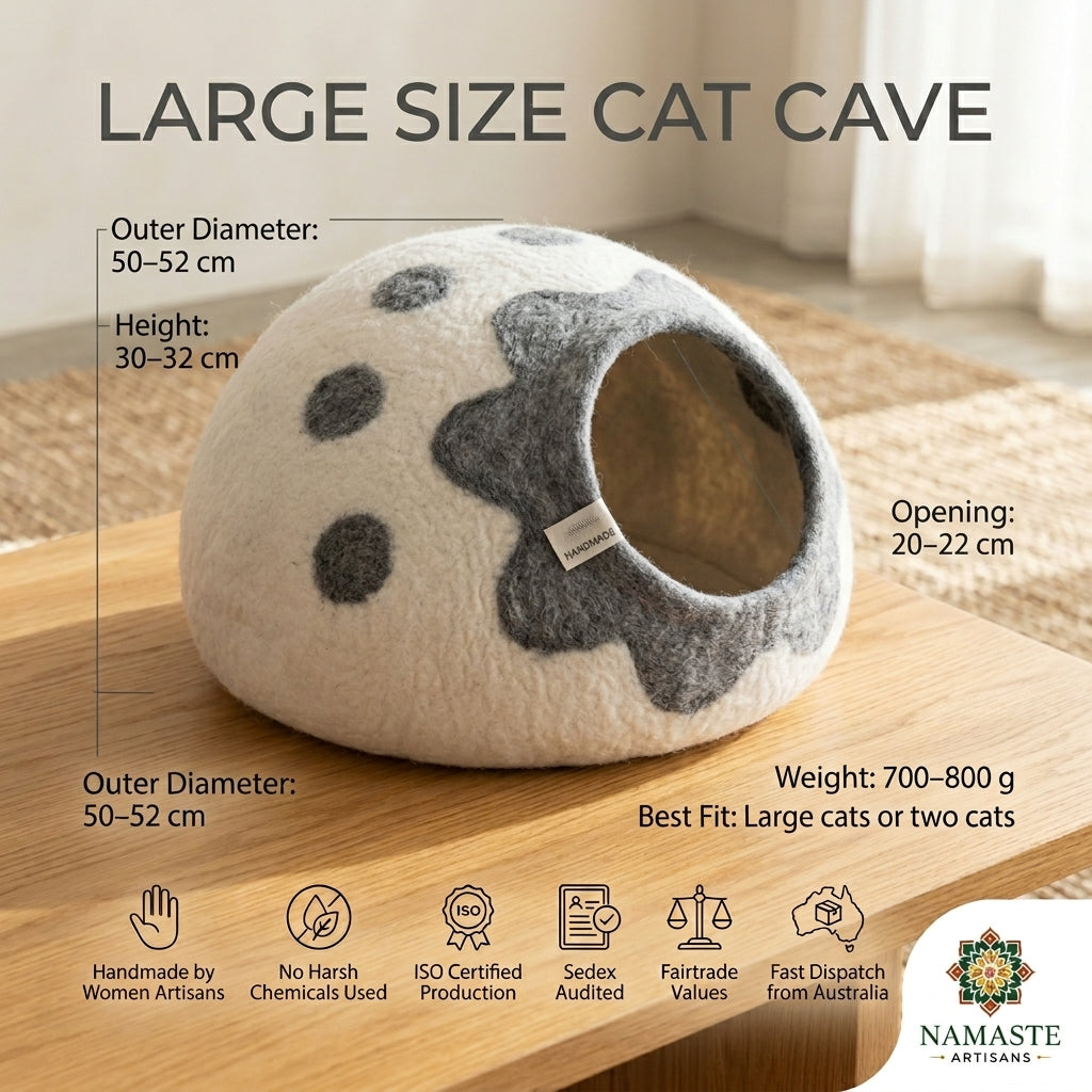 Lavender Paw Wool Cat Cave Bed
