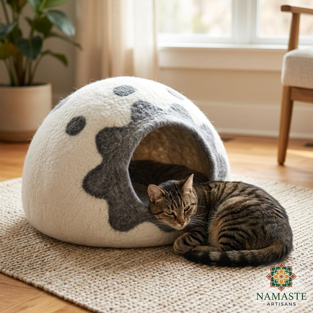 Lavender Paw Wool Cat Cave Bed