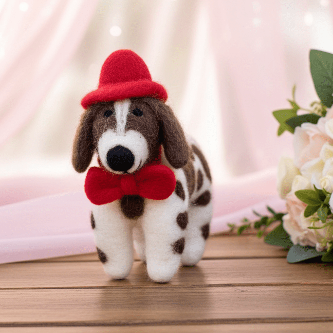 Hand - Stitched Wool Felt Spaniel Christmas Ornament (With Red Hat)namaste artisans