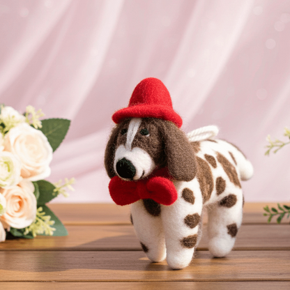 Hand - Stitched Wool Felt Spaniel Christmas Ornament (With Red Hat)namaste artisans
