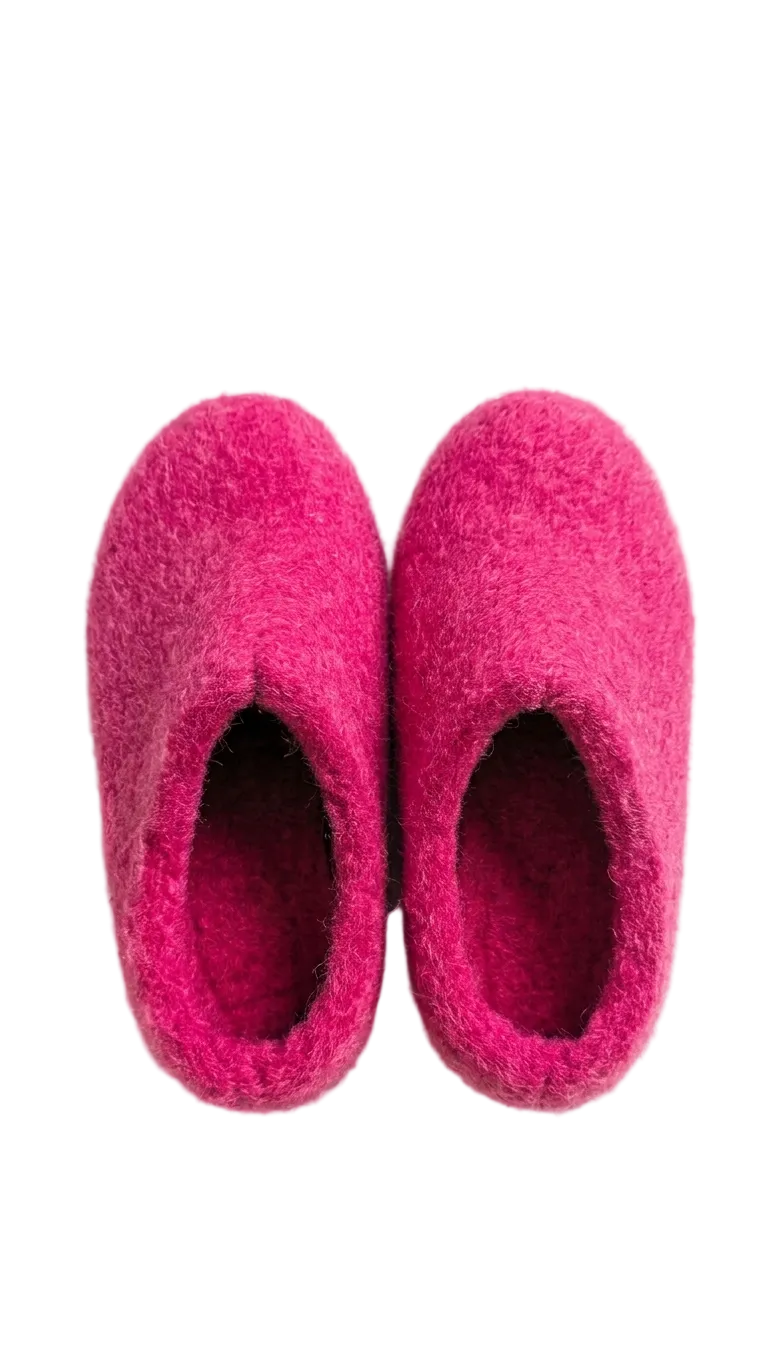 Pair of pink slippers on a white background