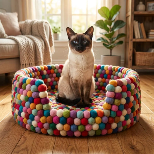 Multicolour handmade wool felt dog bed by Namaste Artisans for small and medium dogs