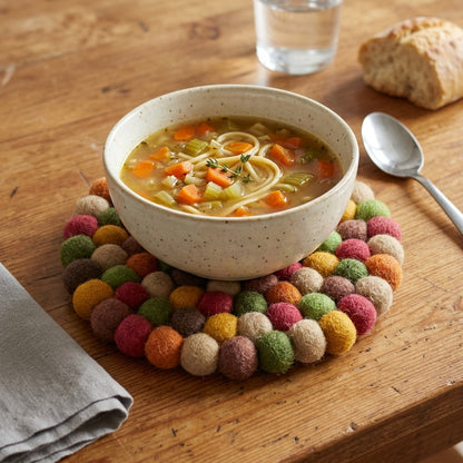 Harvest Garden Round Wool Felt Trivet Heat Mat – Handmade Pot Mat