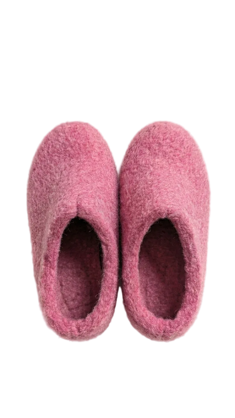 Pair of pink slippers on a white background