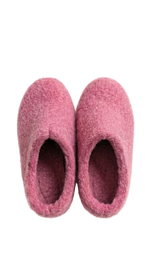 Pair of pink slippers on a white background