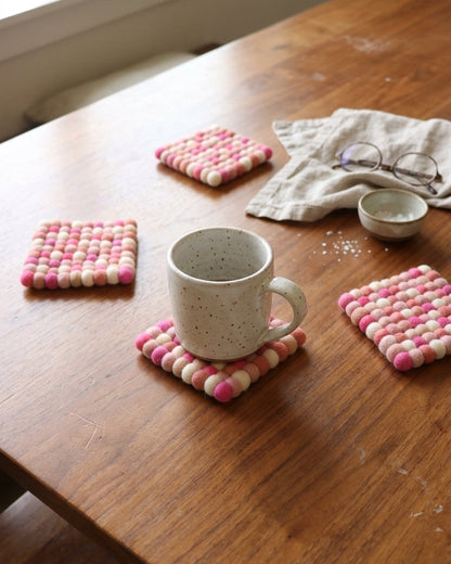 Berry Pop / Pink Wool Felt Coasters – Set of 4