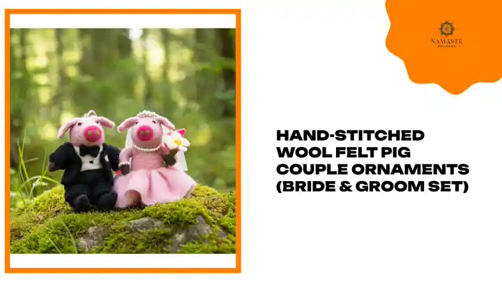 Hand-Stitched Wool Felt Pig Couple Ornaments (Bride & Groom Set) by@Outfy