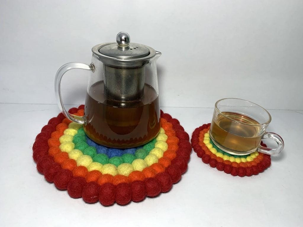 Rainbow Rings Wool Felt Coasters: Round, Square, or Hex Shapes coaster_set