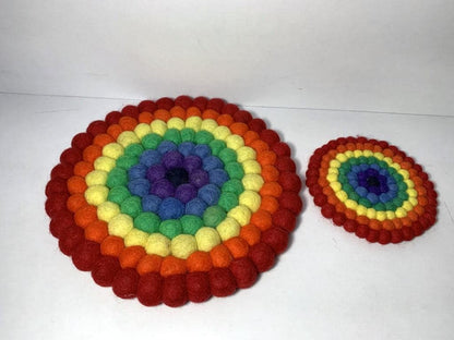 Rainbow Rings Wool Felt Coasters: Round, Square, or Hex Shapes coaster_set