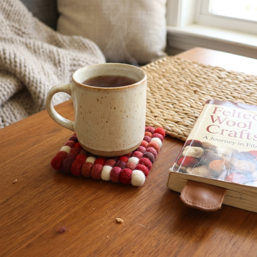 Red Berry / Red Wool Felt Coasters – Set of 4