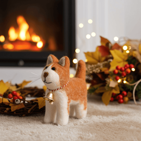 Wool Felt Orange Cat Christmas Ornament – Handmade in Nepal (Single/Pair/Set of 5)namaste artisans